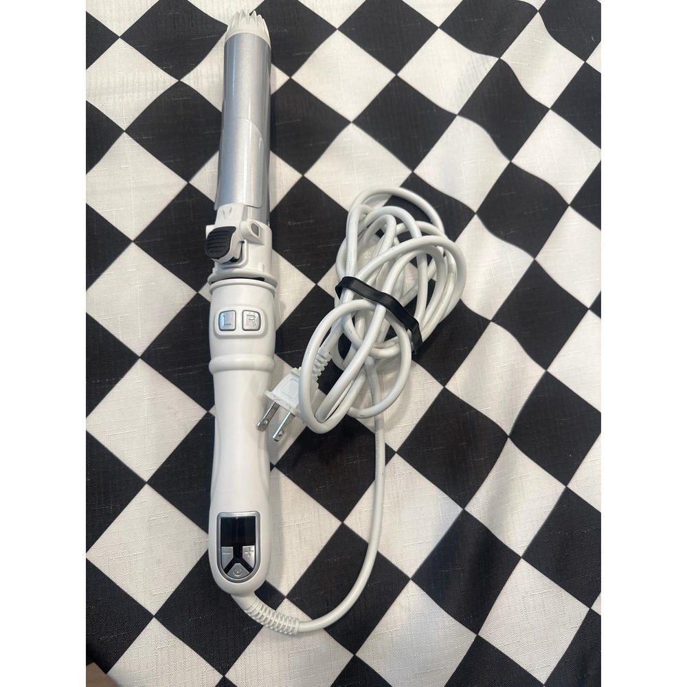 Rotating Curling Iron White Silver Digital Display Hair Curler Wand tool